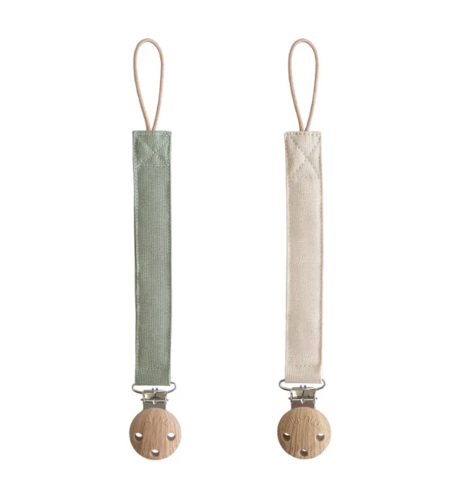 Lot de 2 Attaches tétines en lin - Olive / sand