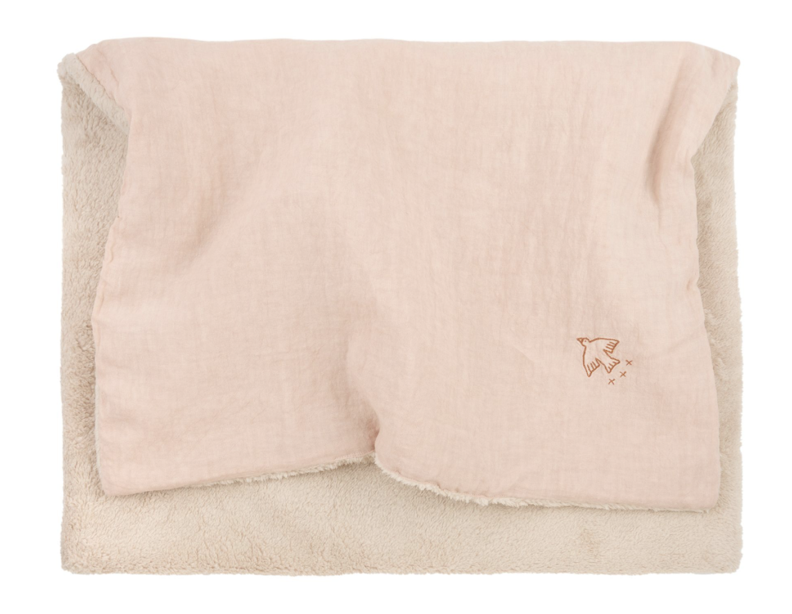 Couverture d'hiver brodée en lin français L1N0 – Powder Pink