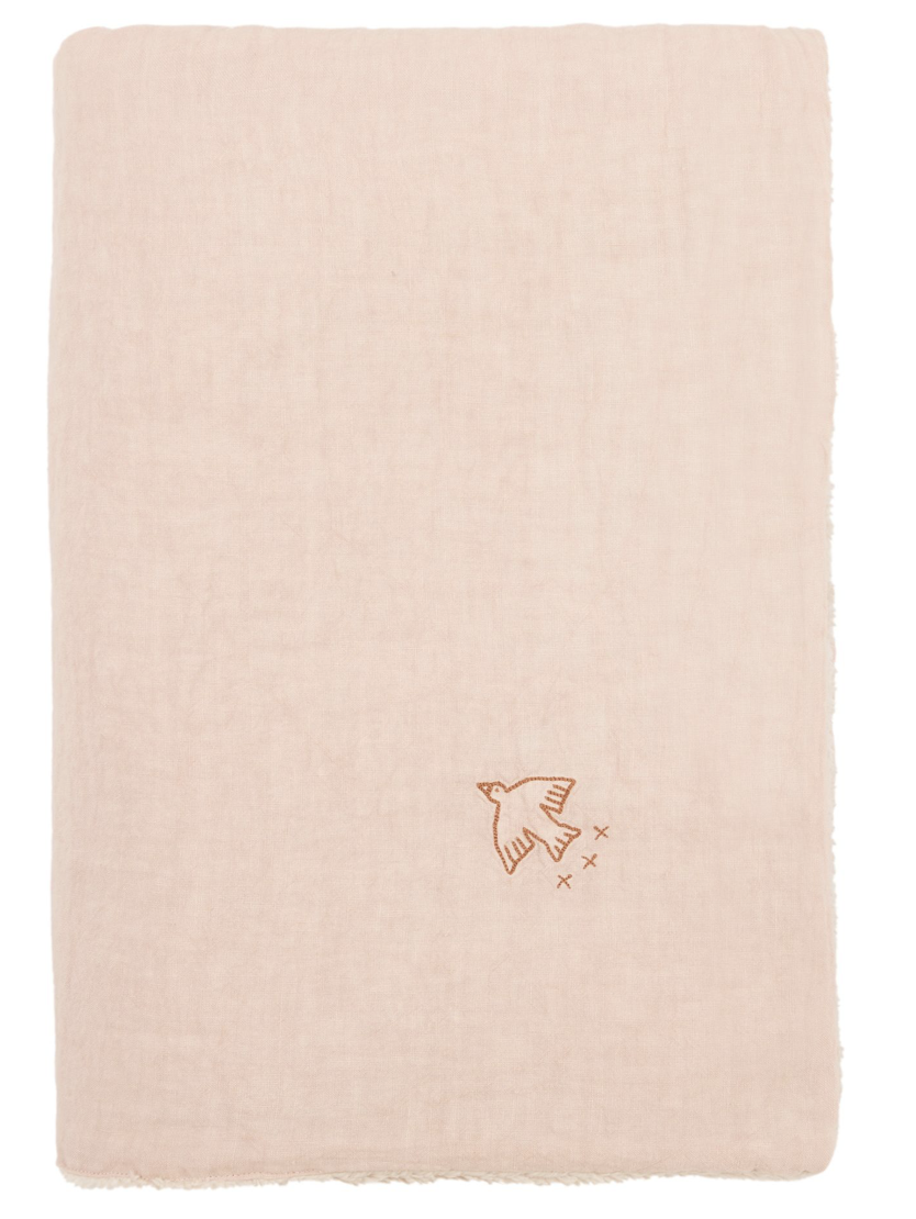Couverture d'hiver brodée en lin français L1N0 – Powder Pink – Image 3