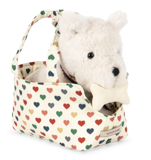 Peluche chien Terry Puppy avec panier cœurs colorés